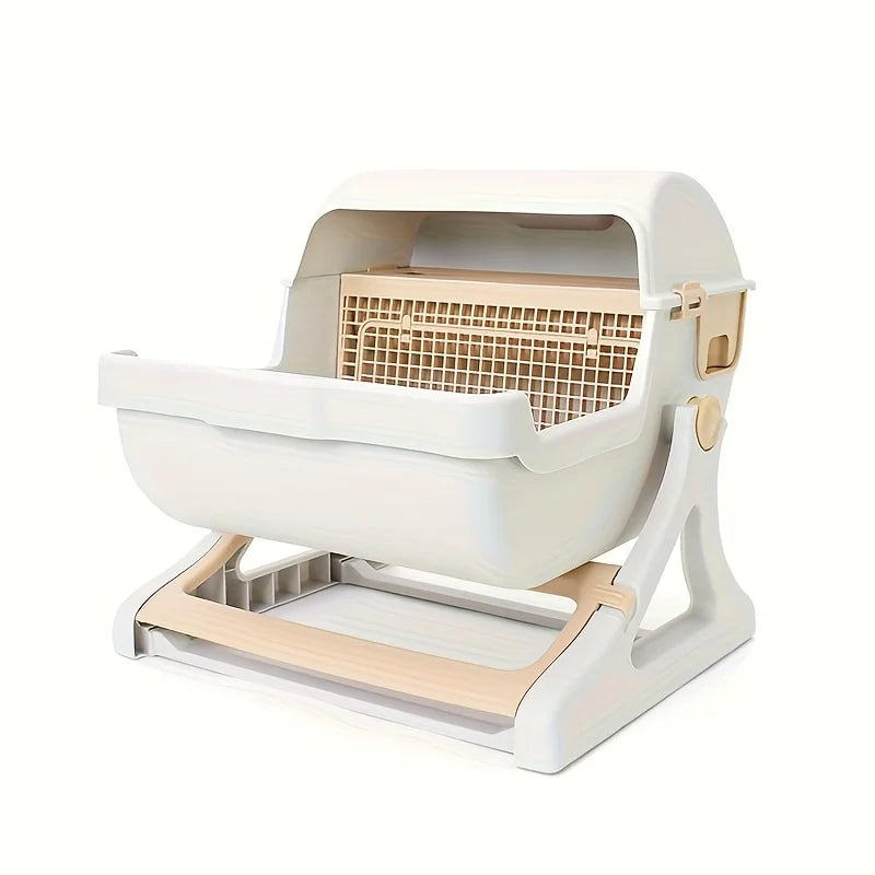 1pc Lazy Cat Litter Box - No Scoop Needed, Odor-Proof And Leak-Proof Durable Design with Removable Grid for Easy Cleaning, Low-Maintenance Rectangular Cat Pan for Indoor Cats, Cat Litter Box Automatic, Pet Waste Management, F