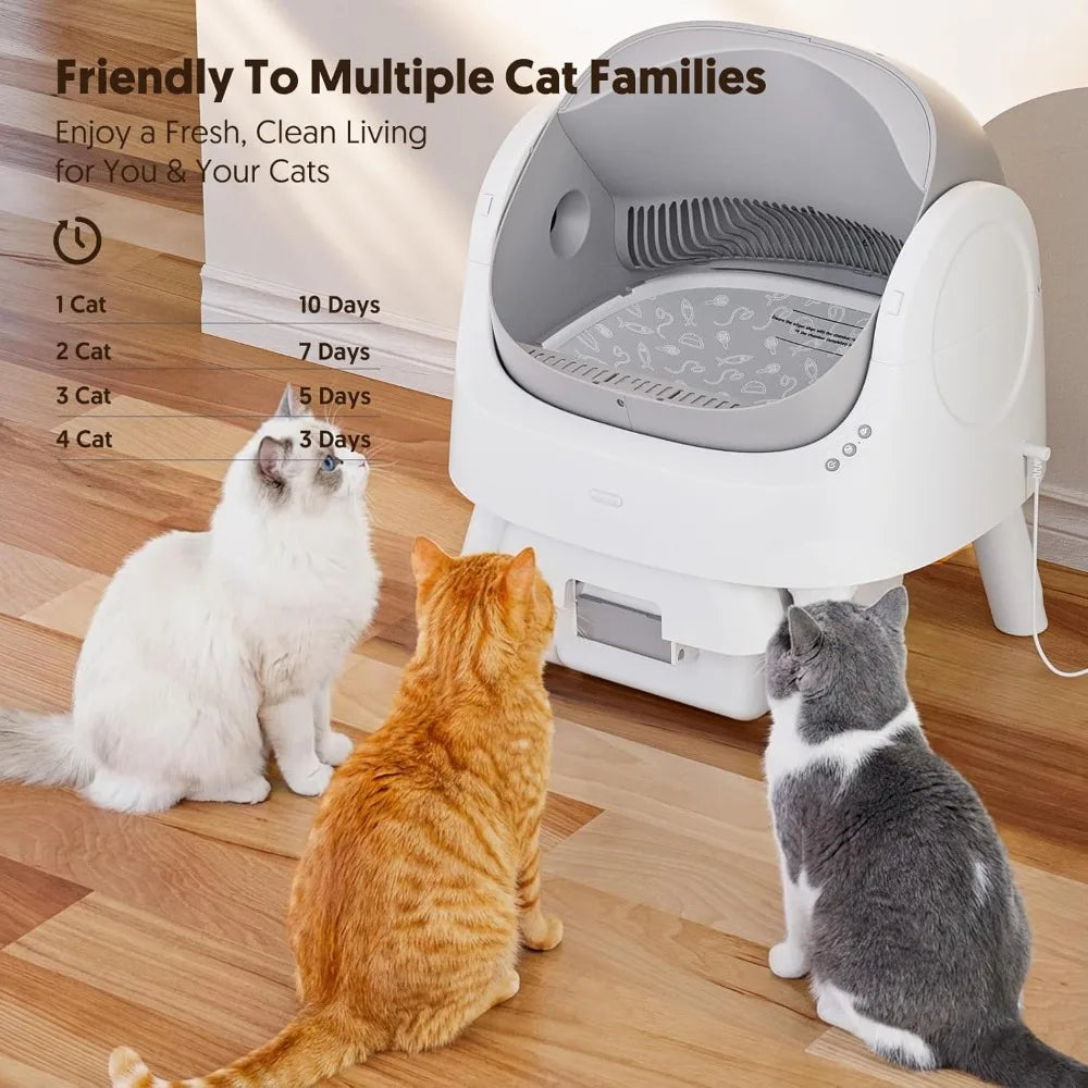Self-Cleaning Cat Litter Box, Automatic for Multiple Cats, Safety Sensors, Open-Top