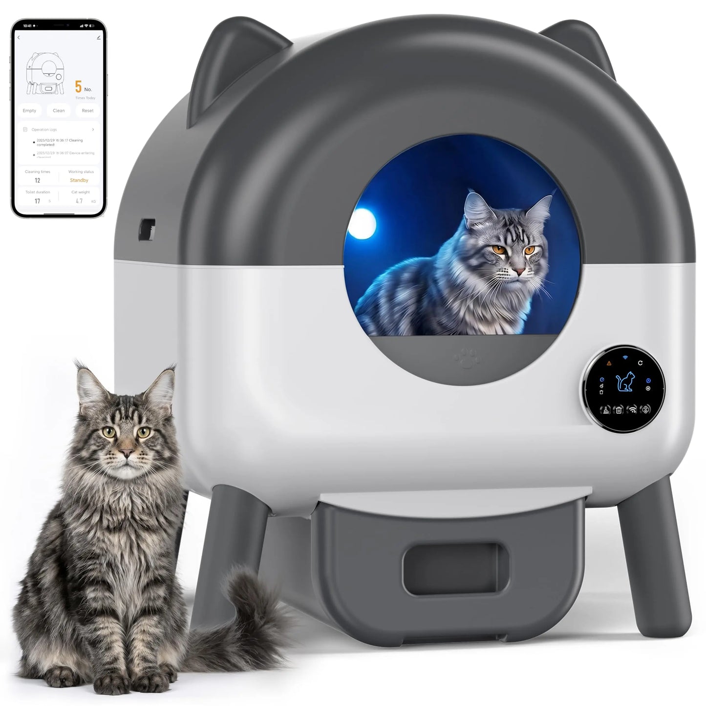 Automatic Self Cleaning Cat Litter Box, 72L Large Capacity For Multiple Cats, App Controlled, Odor Control, Quiet Safe Design