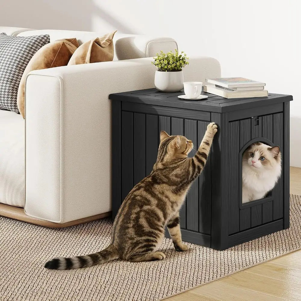Enclosed Cat Litter Box Furniture With Weatherproof Outdoor Shelter