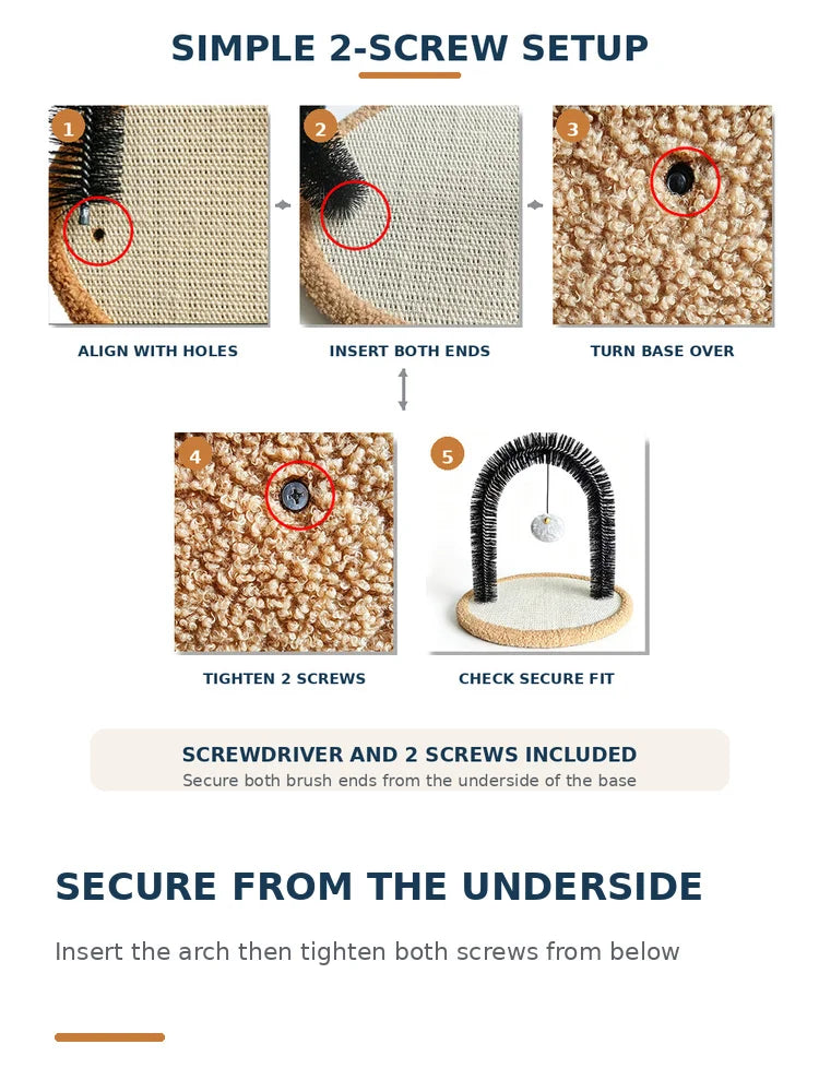 Cat Self Groomer Arch With Sisal Scratcher And Hanging Ball