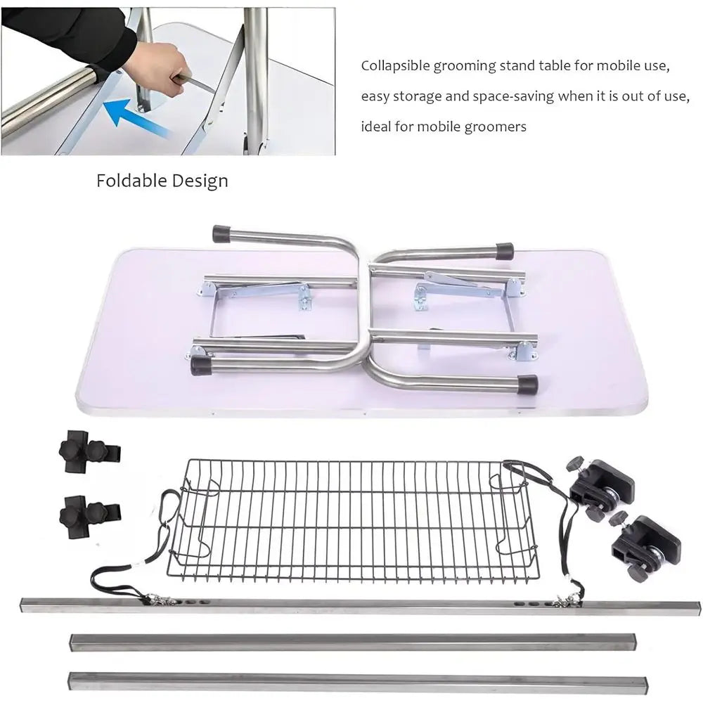 Adjustable Pet Grooming Table With Arm Noose And Mesh Tray Heavy Duty