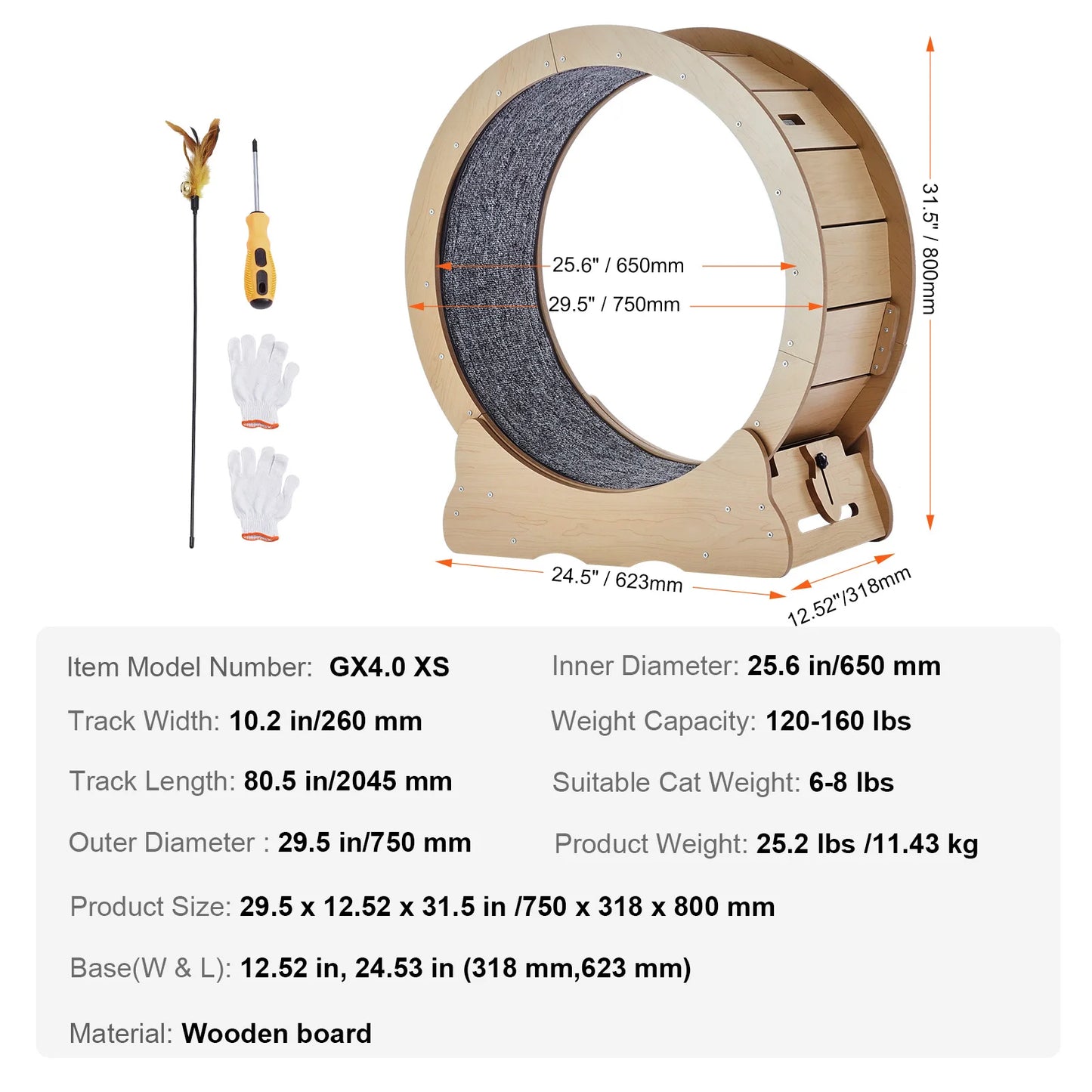 Wooden Cat Exercise Wheel For Indoor Cats With Detachable Carpet