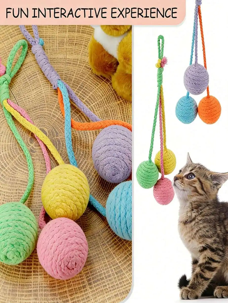 Hanging Sisal Rope Ball Cat Toy With Bell For Cats