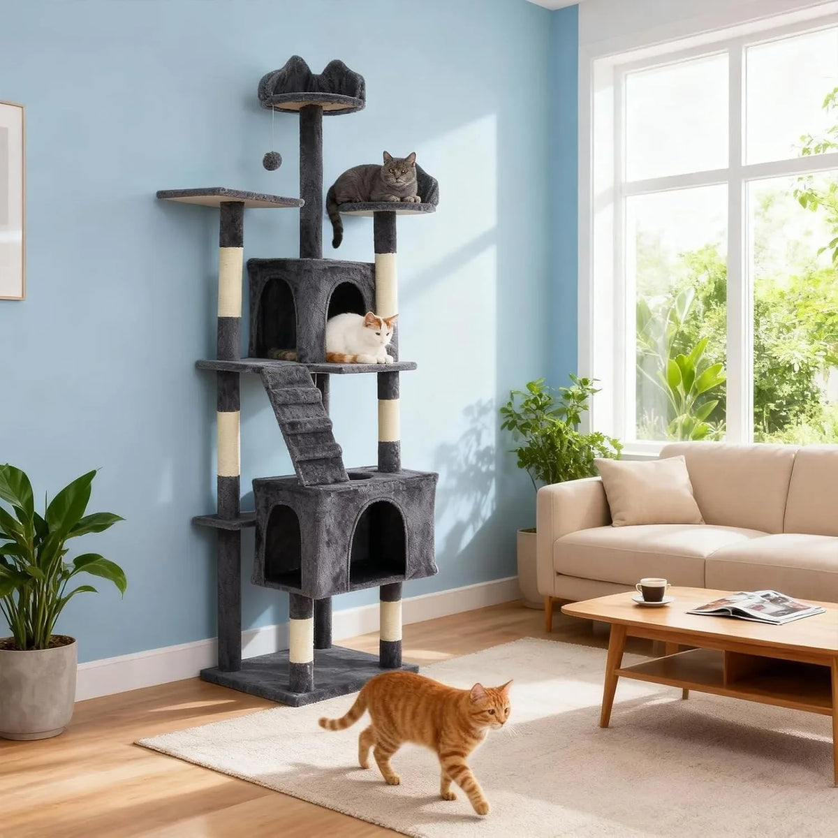 Premium Multi Level Cat Tree With Scratching Posts And Hammock