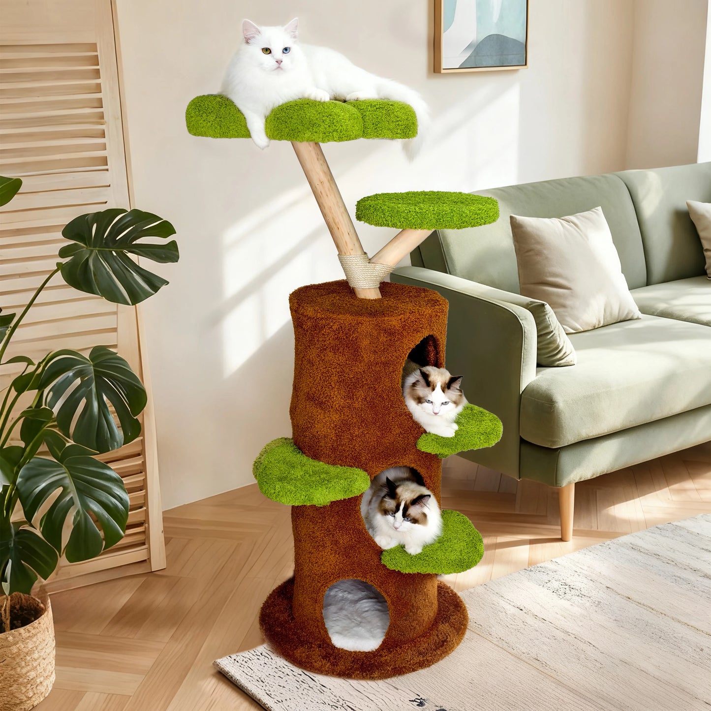 148 cm Tall Cat Tree for Indoor Cats, Large Cat Tower with Luxury Cat Condo, Cat Tree Tower with Soft Cushion, Scratching Board