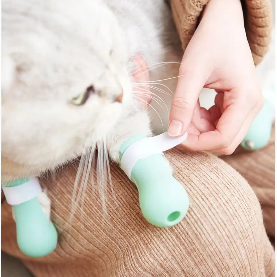 Adjustable Silicone Cat Claw Protector Bath Anti-Scratch Cat Shoes For Cat Pet Bath Wash Boots Cat Paw Nail Cover Pet Grooming S