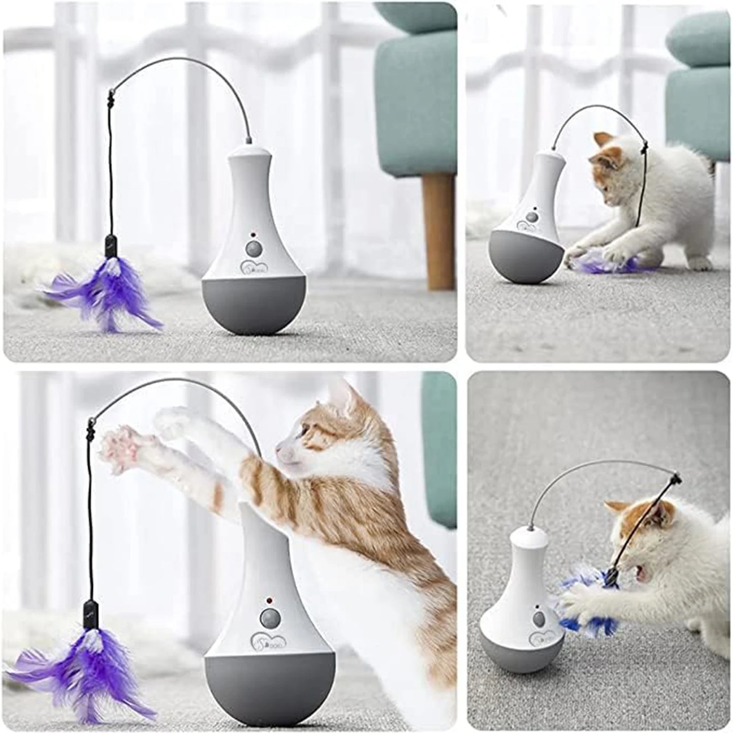 Cat Interactive Feather Toy Teaser With 360 Degree Rotation For Indoor Play