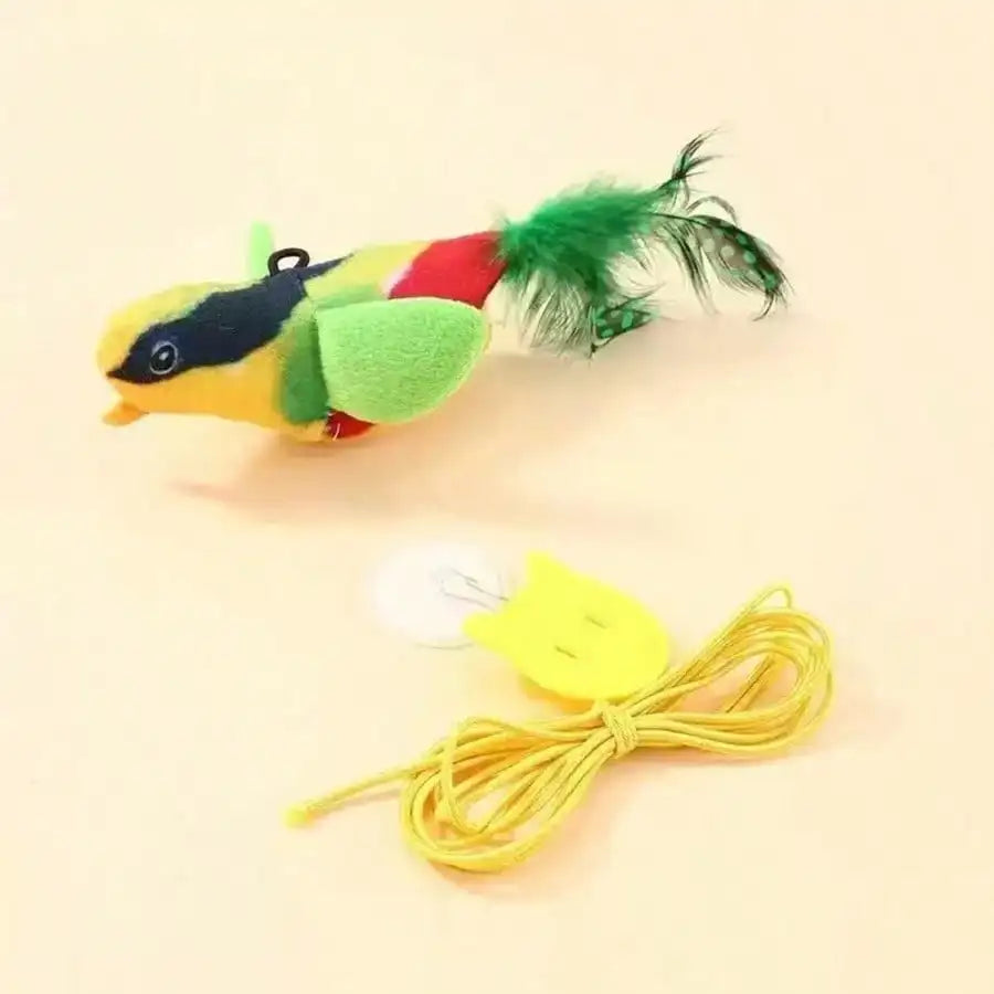 Realistic Bird, Interactive Cat Toy - Realistic Chirping Sound, Artificial Nylon Feathers, Soft Nylon Feather Stick, Handmade Design, Solo Play And Hunting Fun, Suitable For All Cats, Physical Sound, No Battery Required.