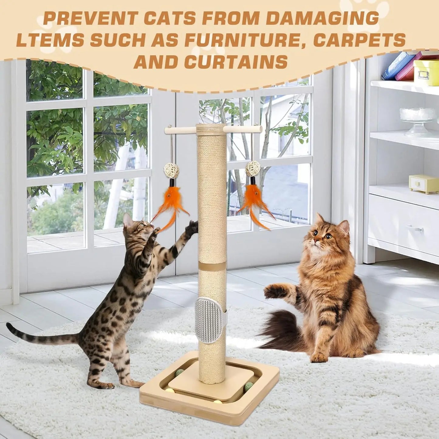 27” Small Cat Tree with 3-Tier Ball Track & Jute Scratching Post, Space-Saving Kitten Tower for