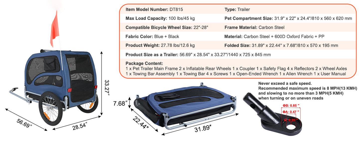 SucceBuy 100lbs Pet Cart Bicycle Carrier Dog Bike Trailer with Coupler, Reflectors, Flag, Collapsible to Store for Dogs Travel