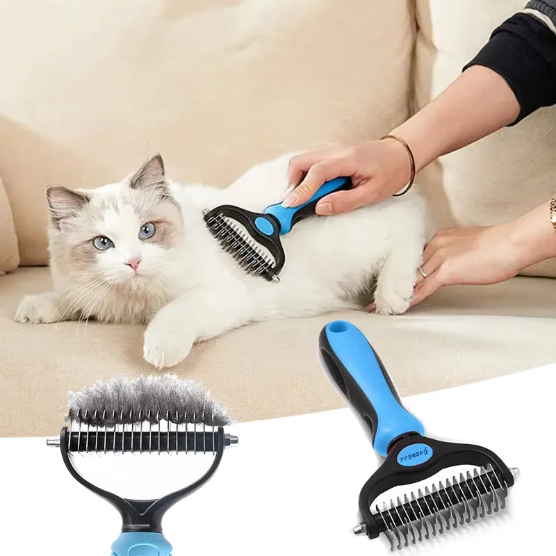 Double Sided Stainless Steel Pet Grooming Brush Dog Cat Hair Remover Comb Tangle Removal Pet Supplies by Annie N Poe Cattastic Supplies
