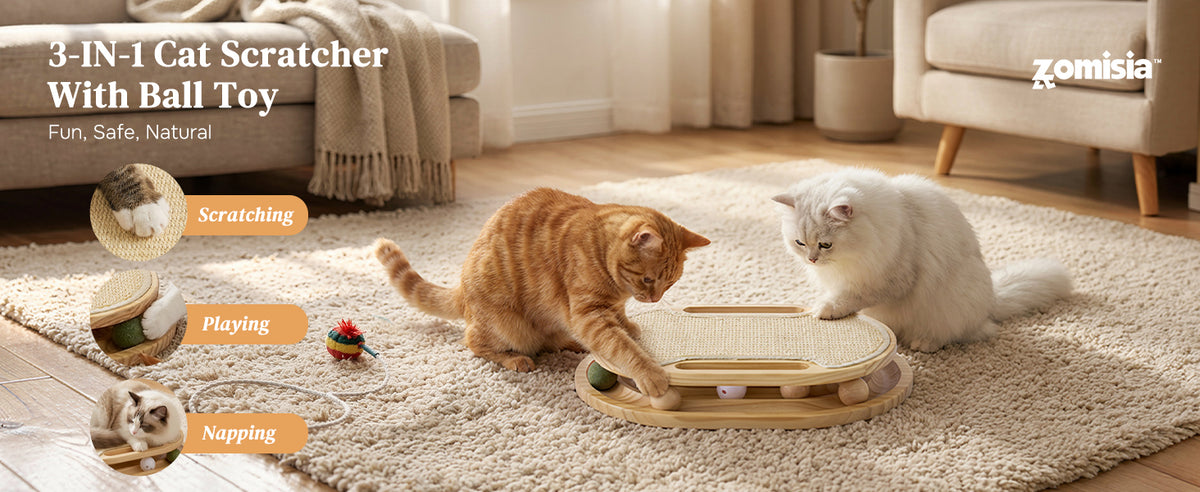 Natural Sisal Cat Scratcher Pad With Rolling Ball Track