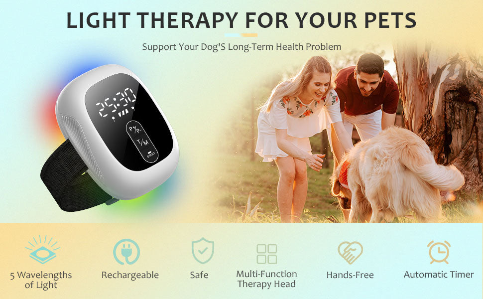 Pet Red Light Therapy Device for Dogs Cats Hand-Free Infrared 940nm 650nm 520nm LED Dog Arthritis Joint Pain Relief Wearable Vet Device Cold Laser Skin Infections Treatment 5 Wavelengths Light Therapy Module Collar for Puppy