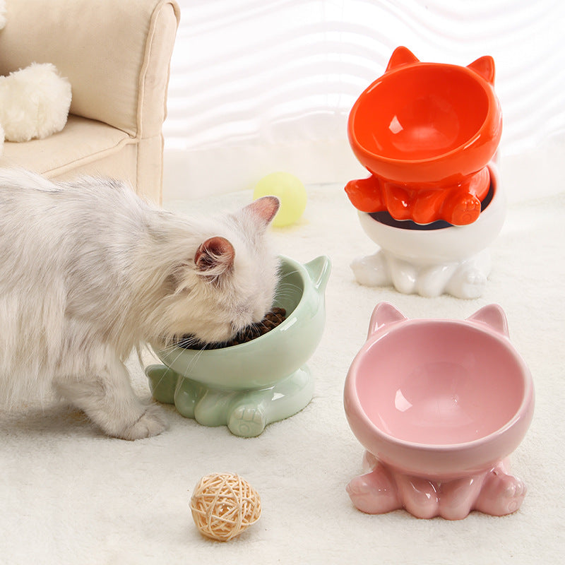 Ceramic Neck Guard Oblique Mouth Cat And Dog Food Bowl