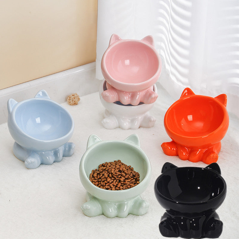 Ceramic Neck Guard Oblique Mouth Cat And Dog Food Bowl