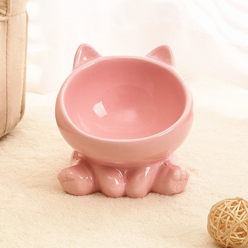 Ceramic Neck Guard Oblique Mouth Cat And Dog Food Bowl