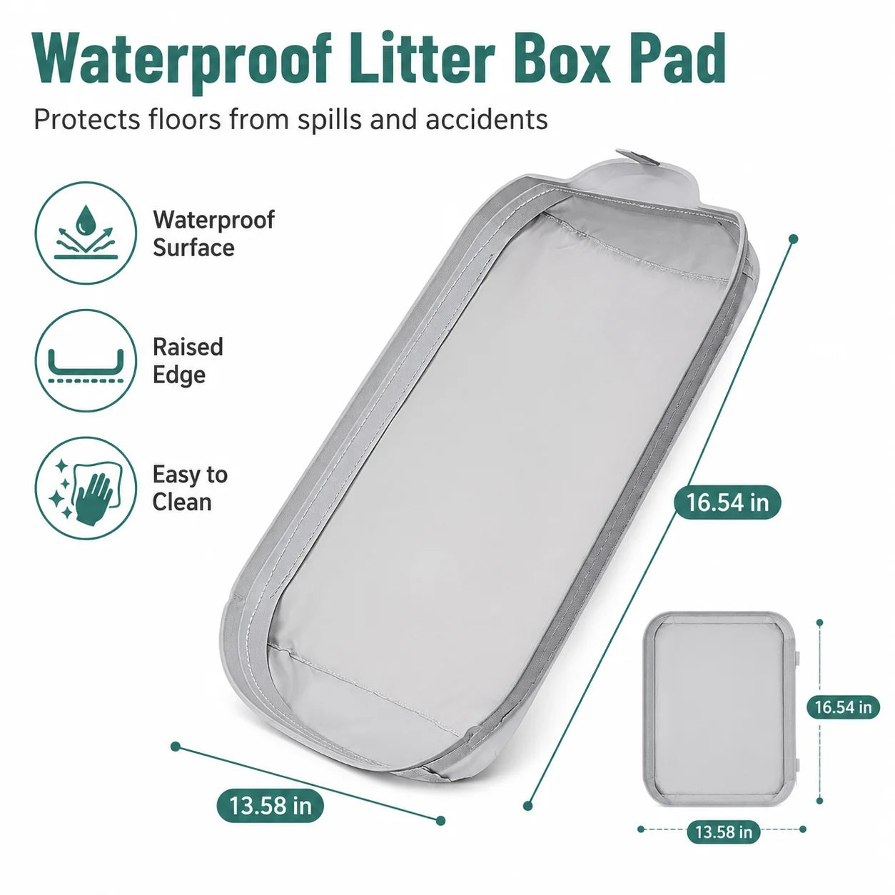 Cumrige Waterproof Cat Litter Box Pad, Raised Edge Leak Proof Urine Mat, Washable Reusable Anti-Spill Litter Trapping Mat, Floor Carpet Protector Accessory for Automatic Self-Cleaning Cat Litter Box