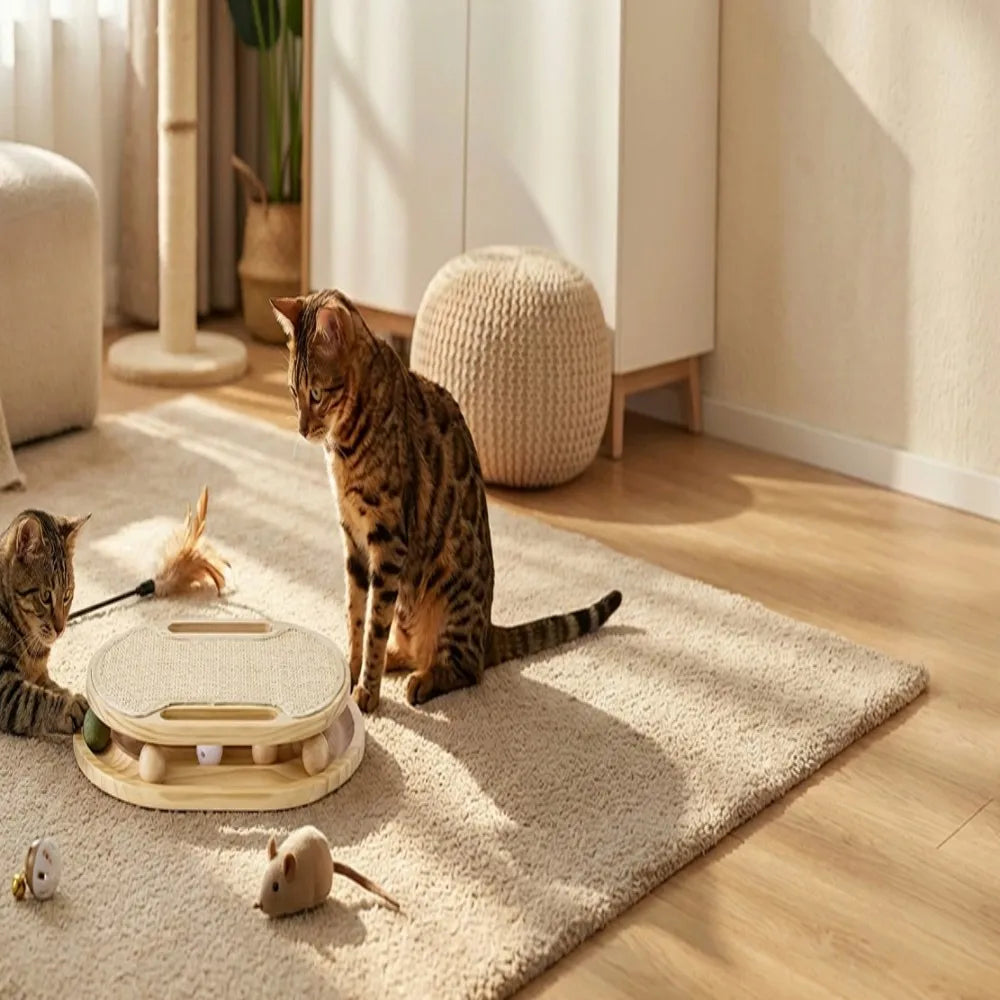 Natural Sisal Cat Scratcher Pad With Rolling Ball Track