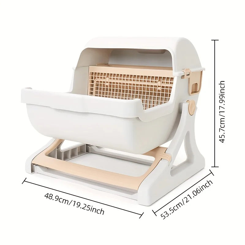 1pc Lazy Cat Litter Box - No Scoop Needed, Odor-Proof And Leak-Proof Durable Design with Removable Grid for Easy Cleaning, Low-Maintenance Rectangular Cat Pan for Indoor Cats, Cat Litter Box Automatic, Pet Waste Management, F