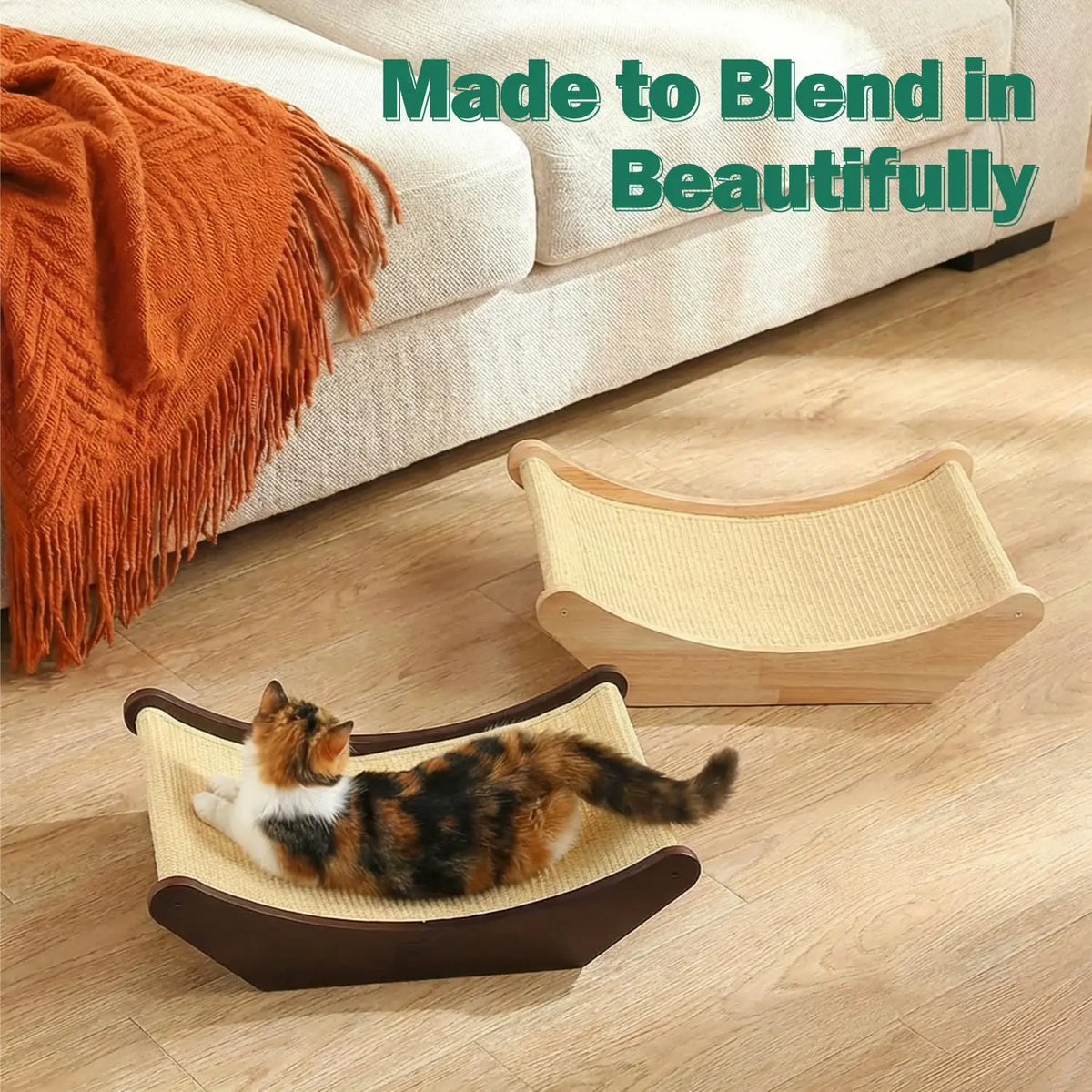 Cat Scratcher And Lounging Bed With Natural Sisal Mat