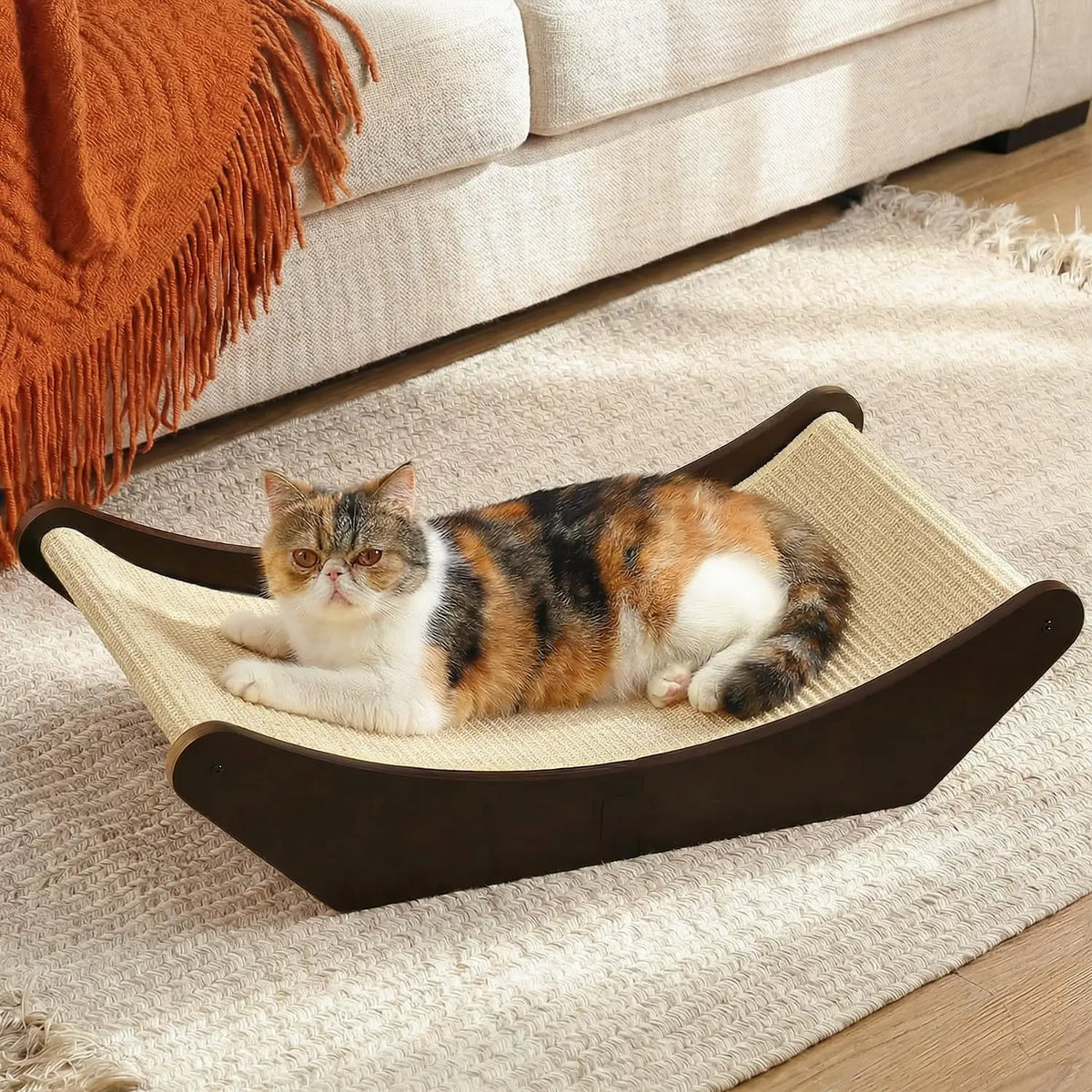 Cat Scratcher And Lounging Bed With Natural Sisal Mat