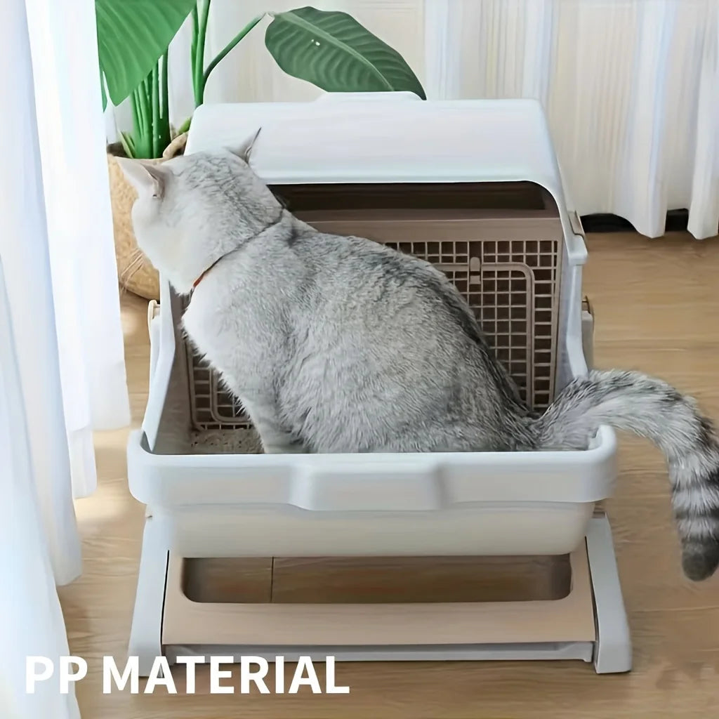 1pc Lazy Cat Litter Box - No Scoop Needed, Odor-Proof And Leak-Proof Durable Design with Removable Grid for Easy Cleaning, Low-Maintenance Rectangular Cat Pan for Indoor Cats, Cat Litter Box Automatic, Pet Waste Management, F