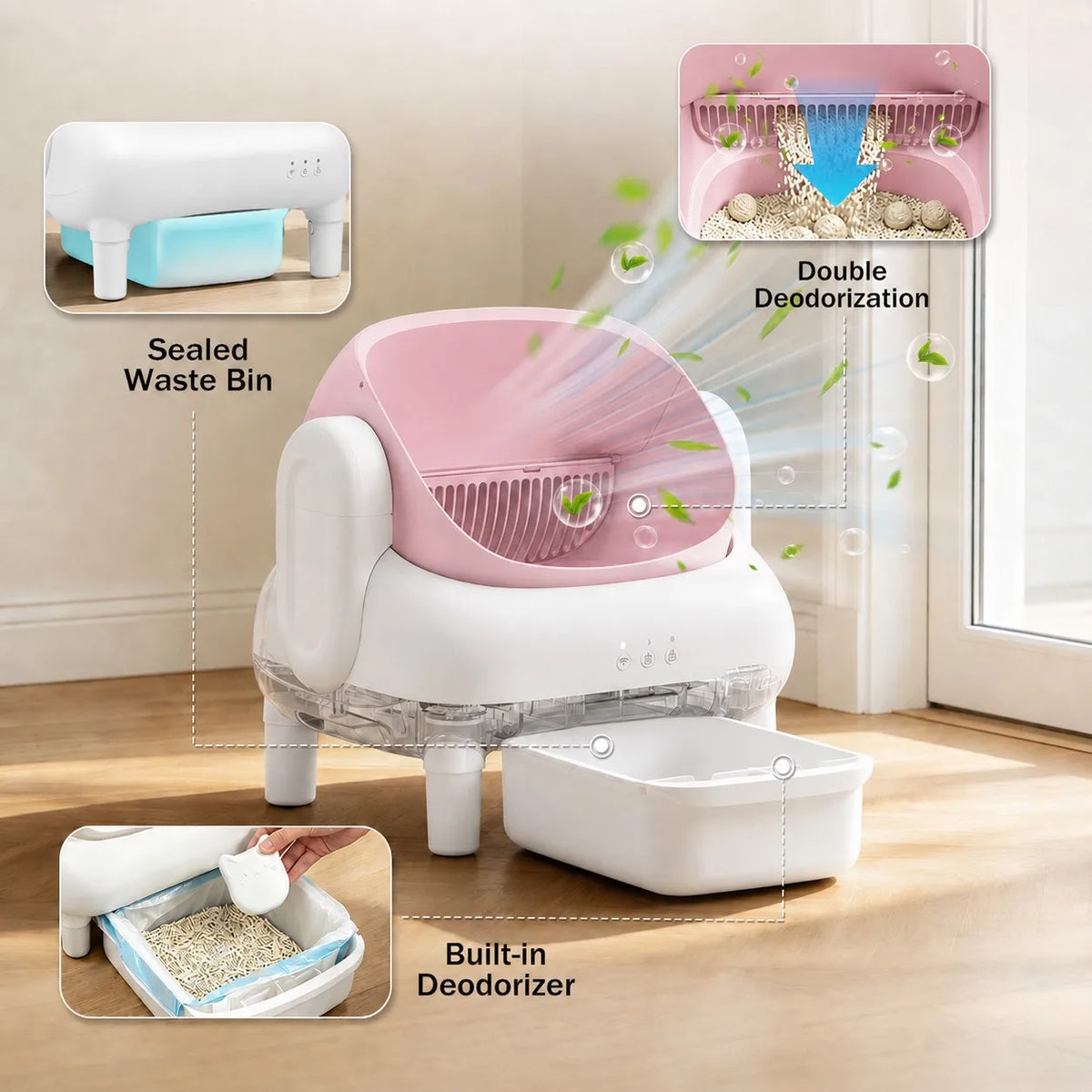 Automatic Smart Self Cleaning Cat Litter Box Wifi Remote Control