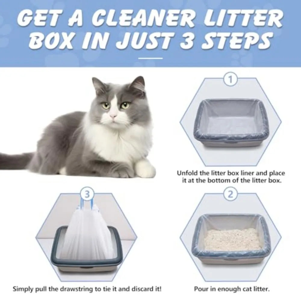 Heavy Duty Cat Litter Box Liners With Odor Barrier Drawstring