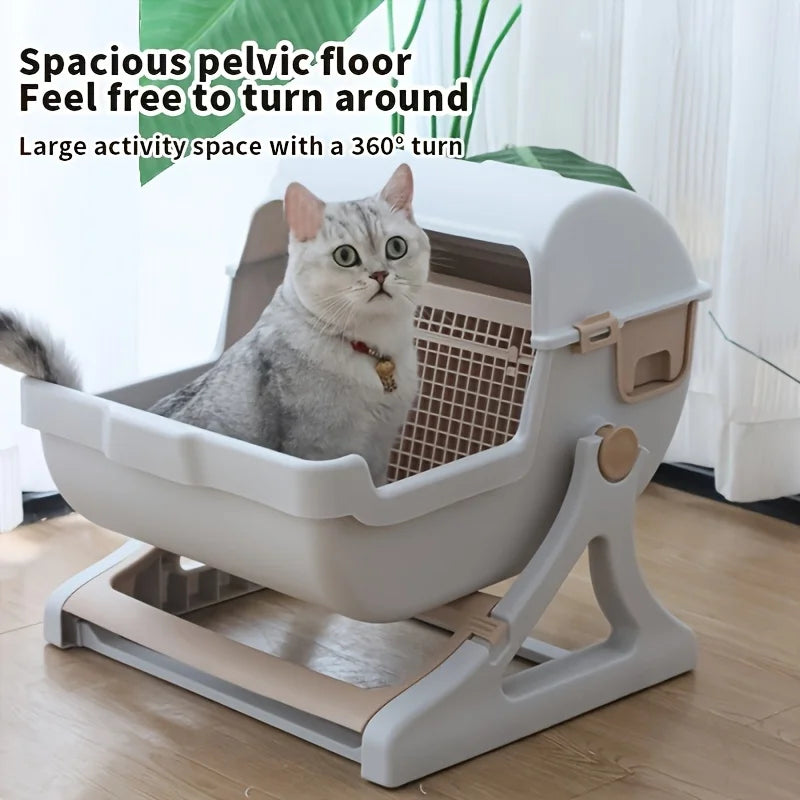 1pc Lazy Cat Litter Box - No Scoop Needed, Odor-Proof And Leak-Proof Durable Design with Removable Grid for Easy Cleaning, Low-Maintenance Rectangular Cat Pan for Indoor Cats, Cat Litter Box Automatic, Pet Waste Management, F