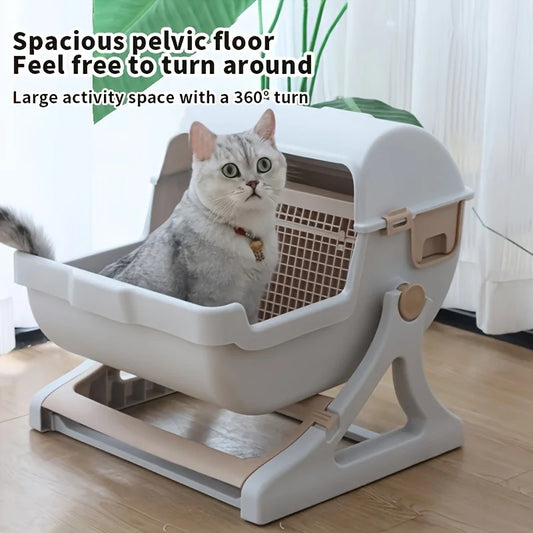 1pc Lazy Cat Litter Box - No Scoop Needed, Odor-Proof And Leak-Proof Durable Design with Removable Grid for Easy Cleaning, Low-Maintenance Rectangular Cat Pan for Indoor Cats, Cat Litter Box Automatic, Pet Waste Management, F