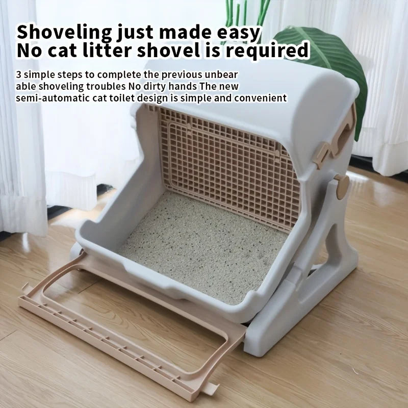 1pc Lazy Cat Litter Box - No Scoop Needed, Odor-Proof And Leak-Proof Durable Design with Removable Grid for Easy Cleaning, Low-Maintenance Rectangular Cat Pan for Indoor Cats, Cat Litter Box Automatic, Pet Waste Management, F