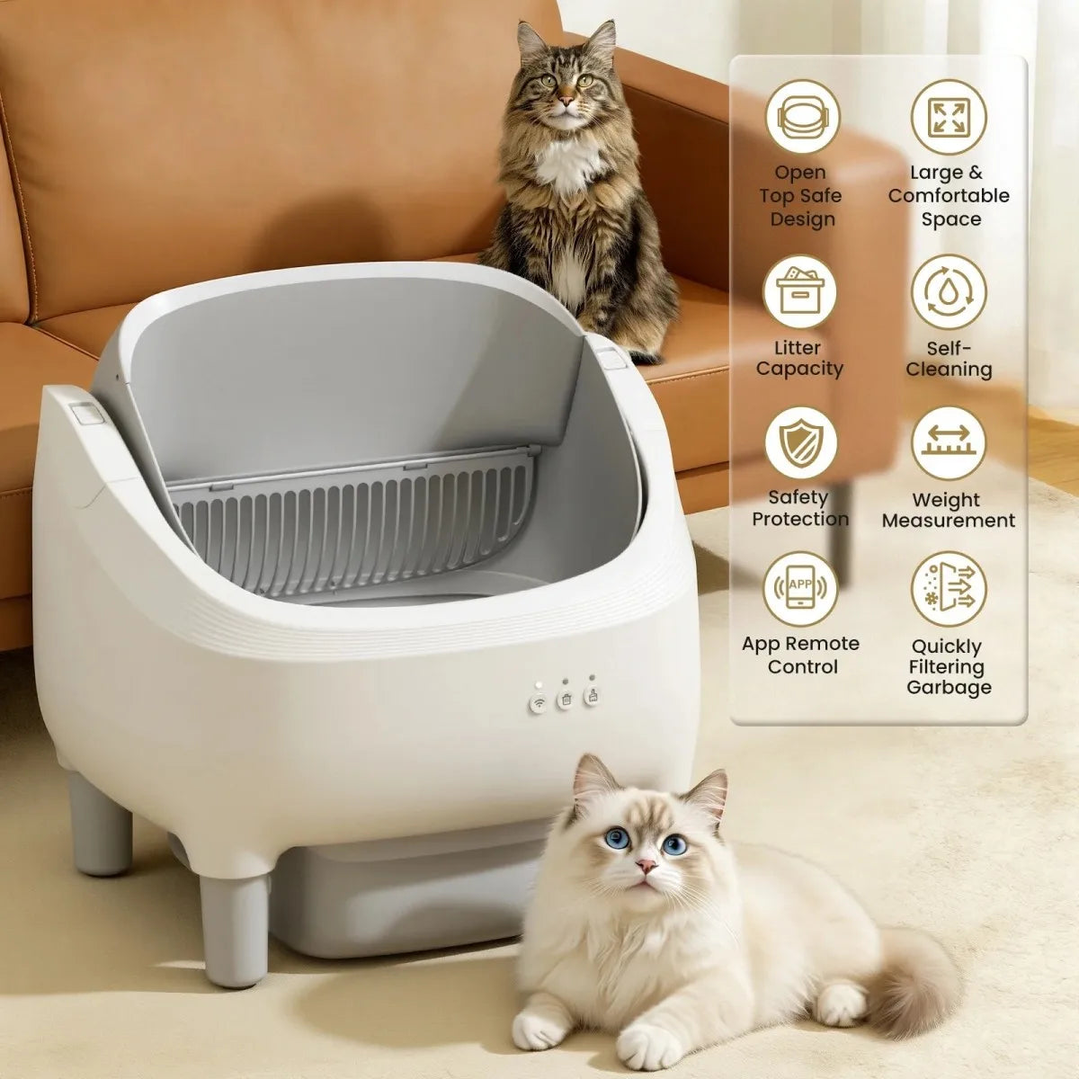 Automatic Self-Cleaning Cat Litter Box With WiFi App Control