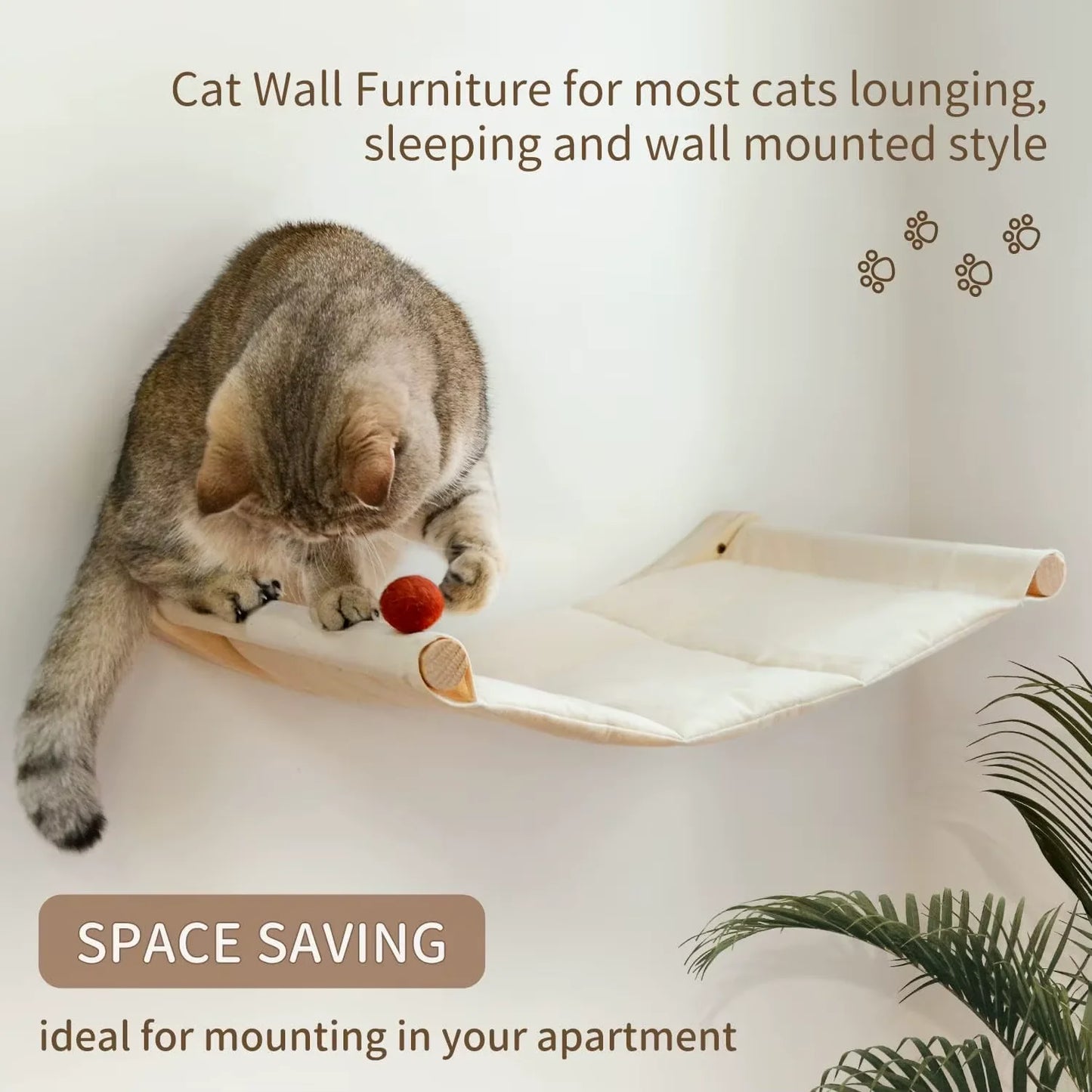 Wall Mounted Cat Hammock Set Multi Functional Climbing Shelves Perches Sisal Scratching Wooden Steps Ladder Large Cat Furniture Kit for Indoor Cats Sleeping Playing
