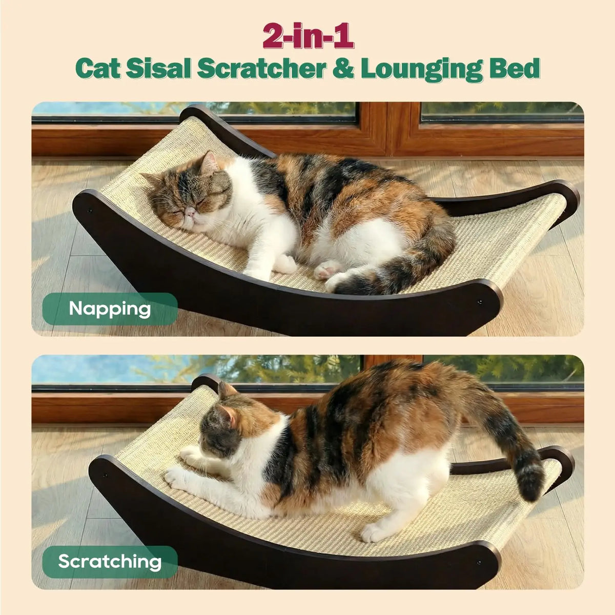 Cat Scratcher And Lounging Bed With Natural Sisal Mat