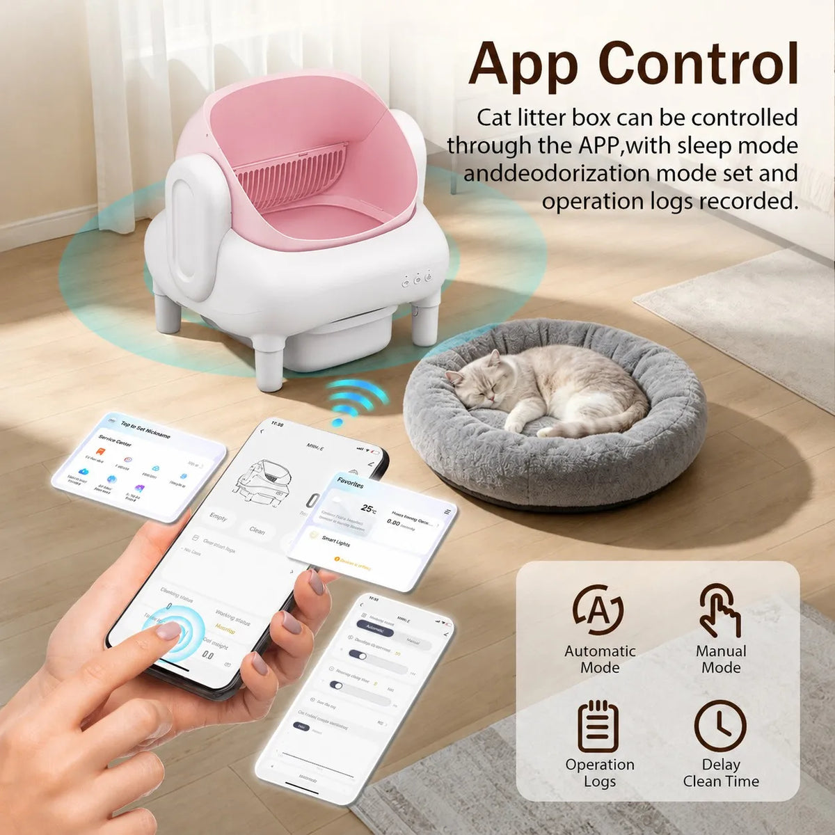 Automatic Smart Self Cleaning Cat Litter Box Wifi Remote Control