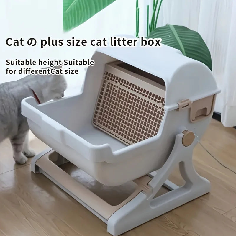 1pc Lazy Cat Litter Box - No Scoop Needed, Odor-Proof And Leak-Proof Durable Design with Removable Grid for Easy Cleaning, Low-Maintenance Rectangular Cat Pan for Indoor Cats, Cat Litter Box Automatic, Pet Waste Management, F