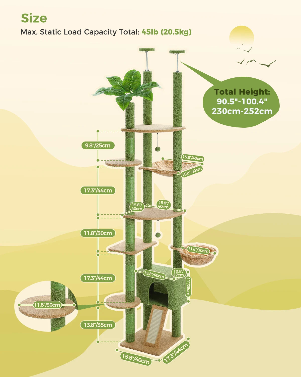 PETEPELA Cactus Cat Tree Floor To Ceiling Adjustable Tower by Annie N Poe Cattastic Supplies