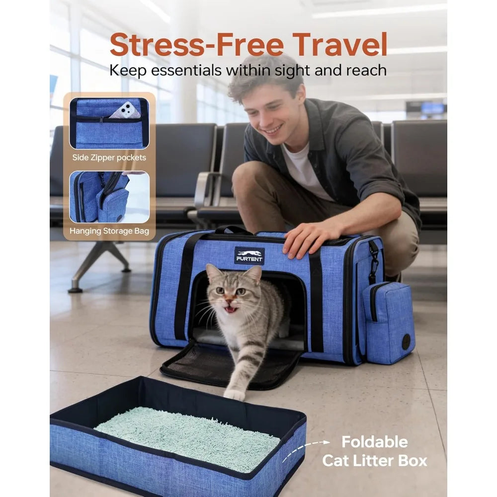 Airline Approved Soft Sided Cat Carrier With Litter Box Up To 15 Lbs
