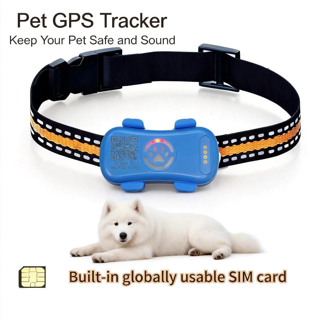 GPS Pet Tracker for Dogs Cats Real Time Tracking Unlimited Distance QR Code Anti-Lost Locator with 1-year Service