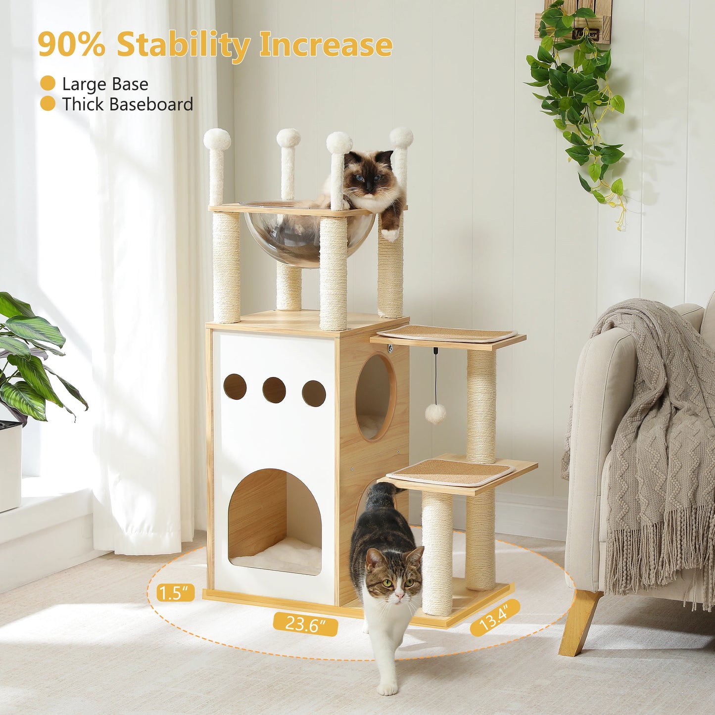 PETEPELA Modern Cat Tree Tower With Two Floor Condo And Scratching Posts