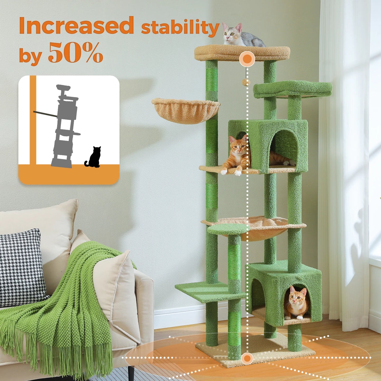 Tall Cat Tree for Indoor Cats Big Cat Tower with Super Large Hammock Cat Climbing Tree with Scratching Posts Condo House Black