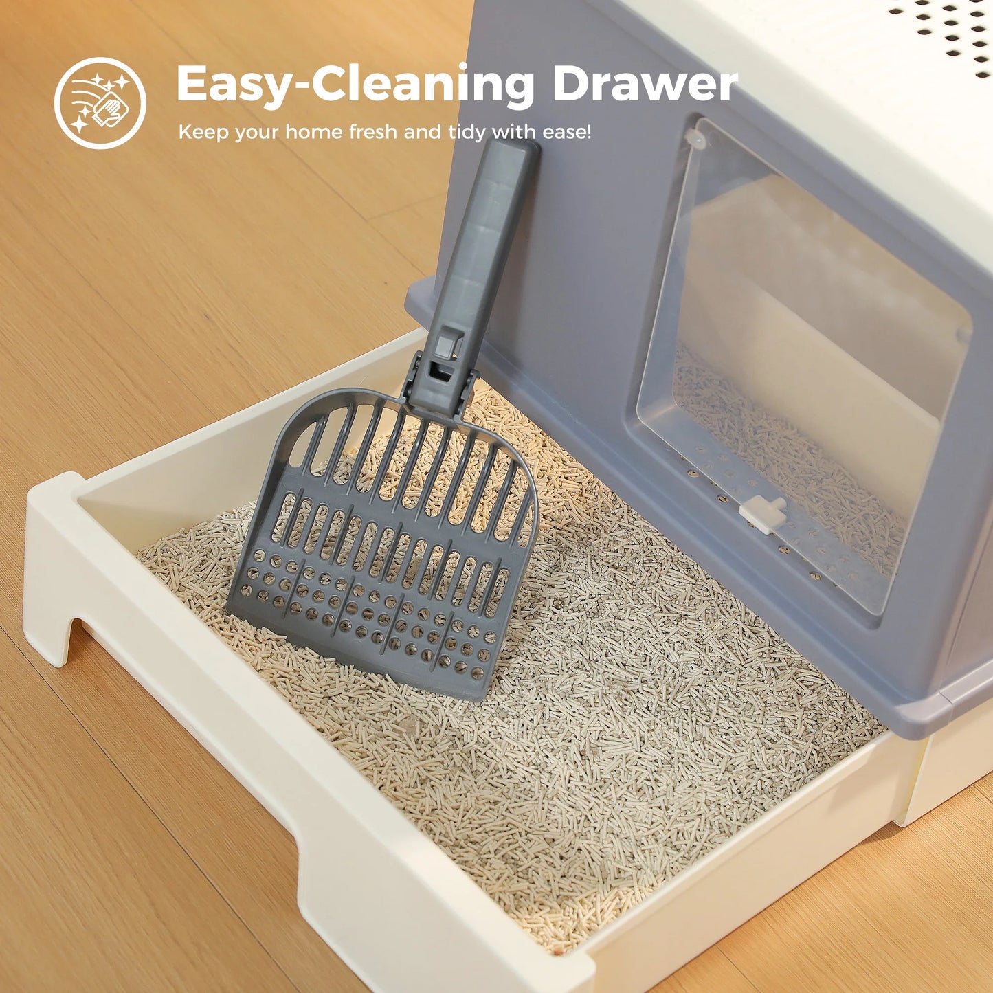 Enclosed Cat Litter Box with Scoop, Large Litter Box for Indoor, Cat Toilet with Lid, Pull-Out Drawer, Top Exit Anti-Tracking