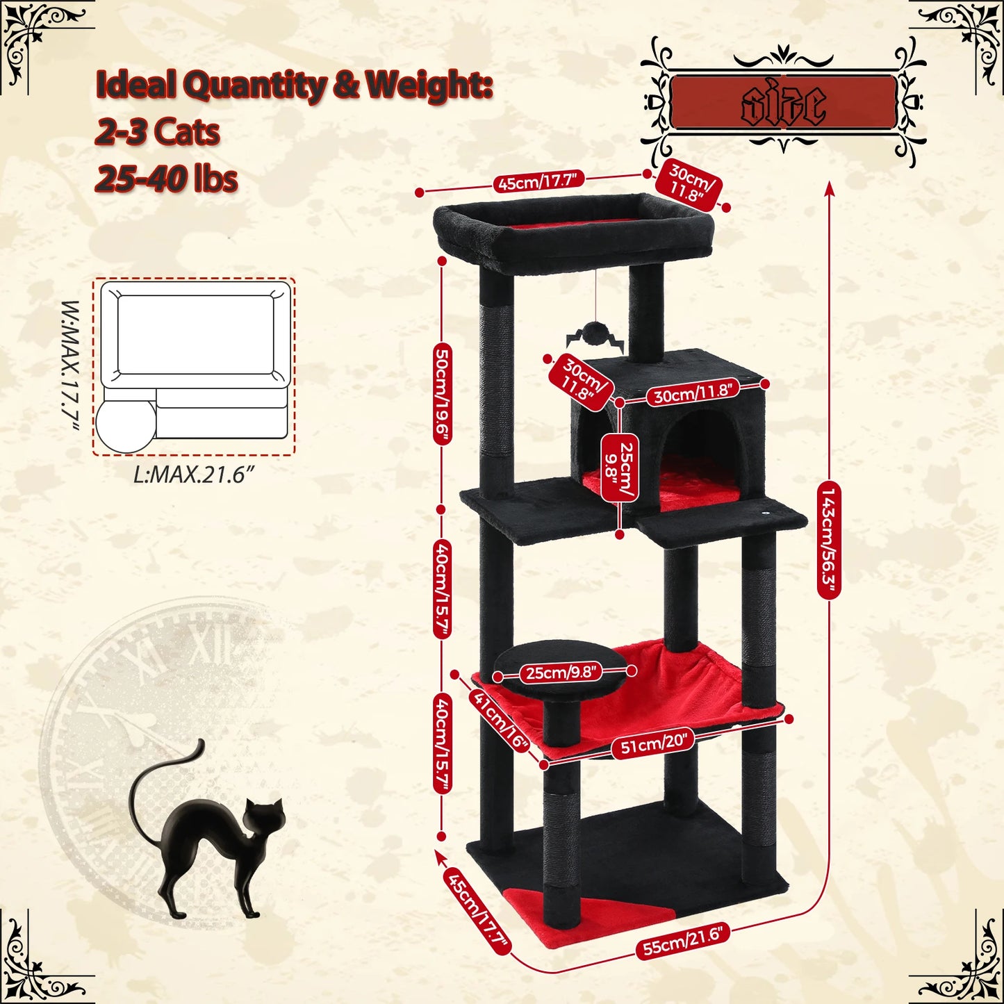 PAWZ Road Gothic Cat Tree Indoor Tall Tower Hammock