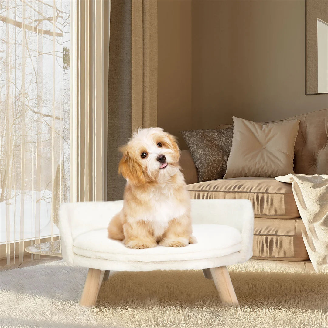 Luxury Soft Warm Plush Cat Bed Nesting Chair with Wood Legs Washable Waterproof Cushion Pad Pet Bed for Small Animals