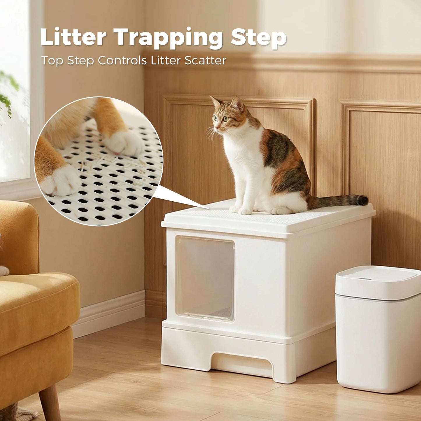 Enclosed Cat Litter Box with Scoop, Large Litter Box for Indoor, Cat Toilet with Lid, Pull-Out Drawer, Top Exit Anti-Tracking