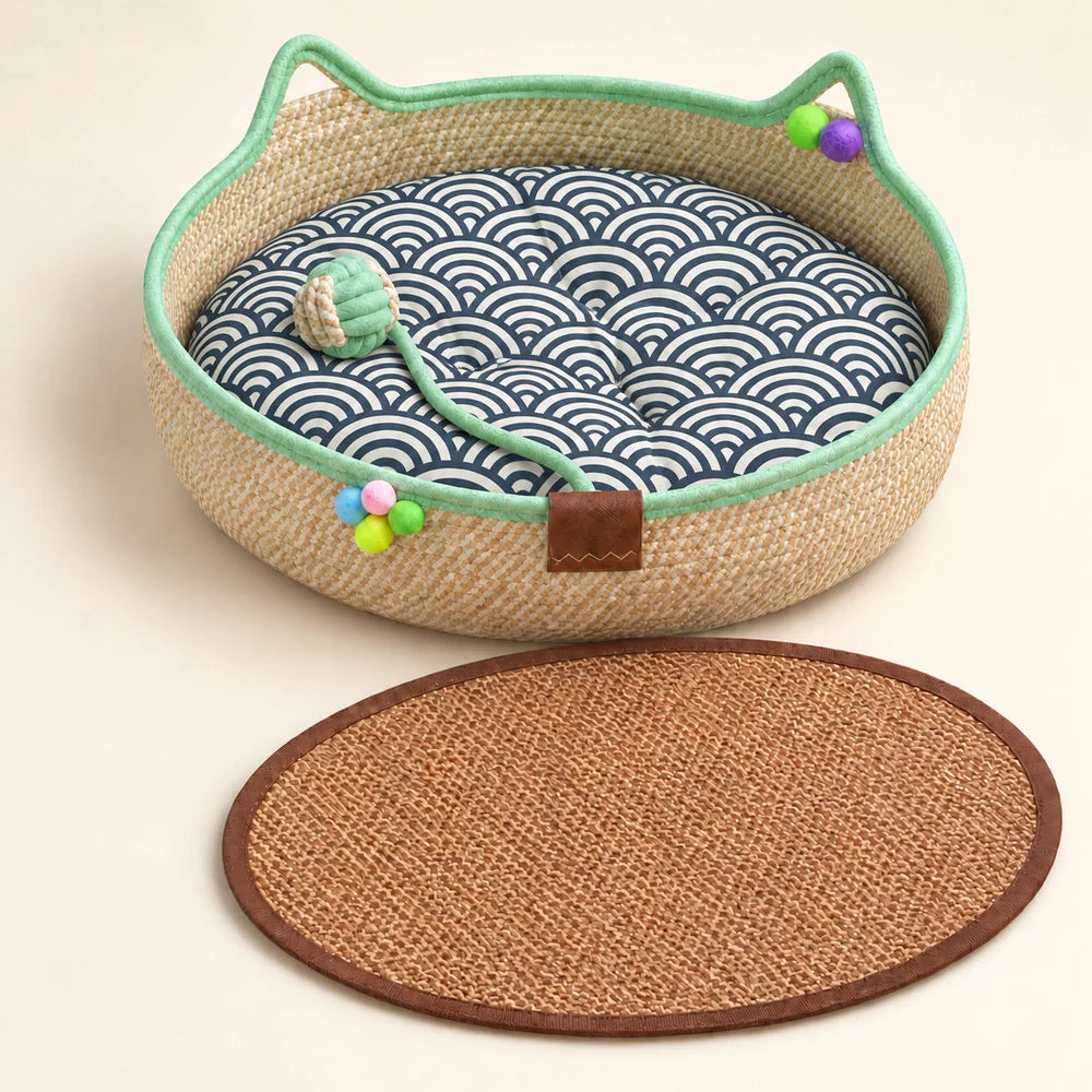 Comfortable Round Woven Cat Bed With Stylish Ear Design by Annie N Poe Cattastic Supplies