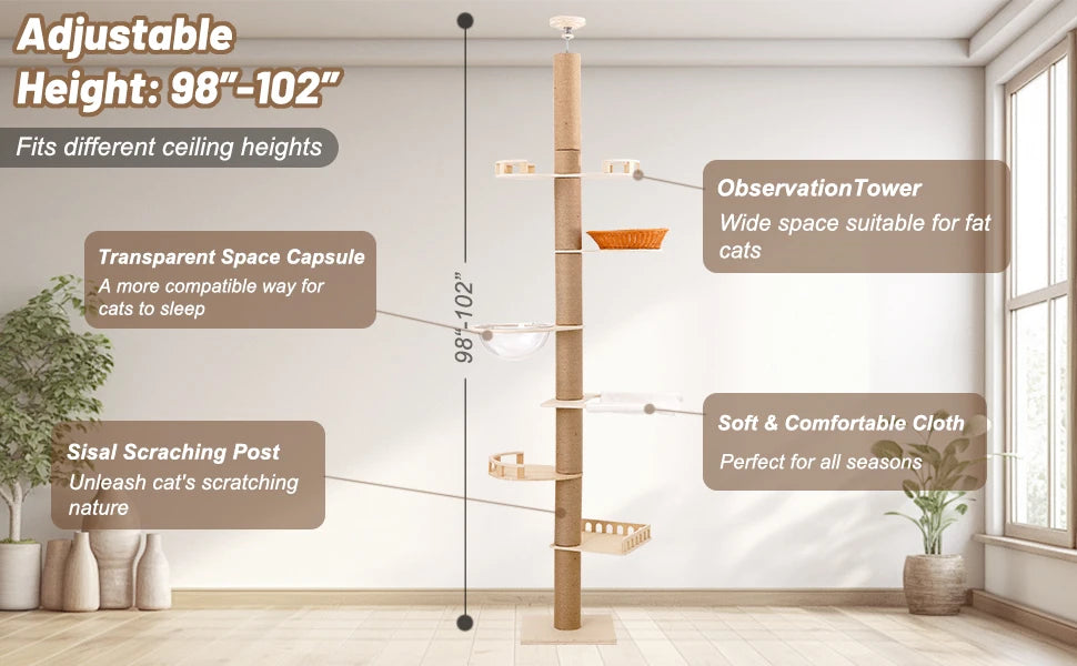 Adjustable Cat Tree With Sisal Posts Hammock And Cozy Capsule