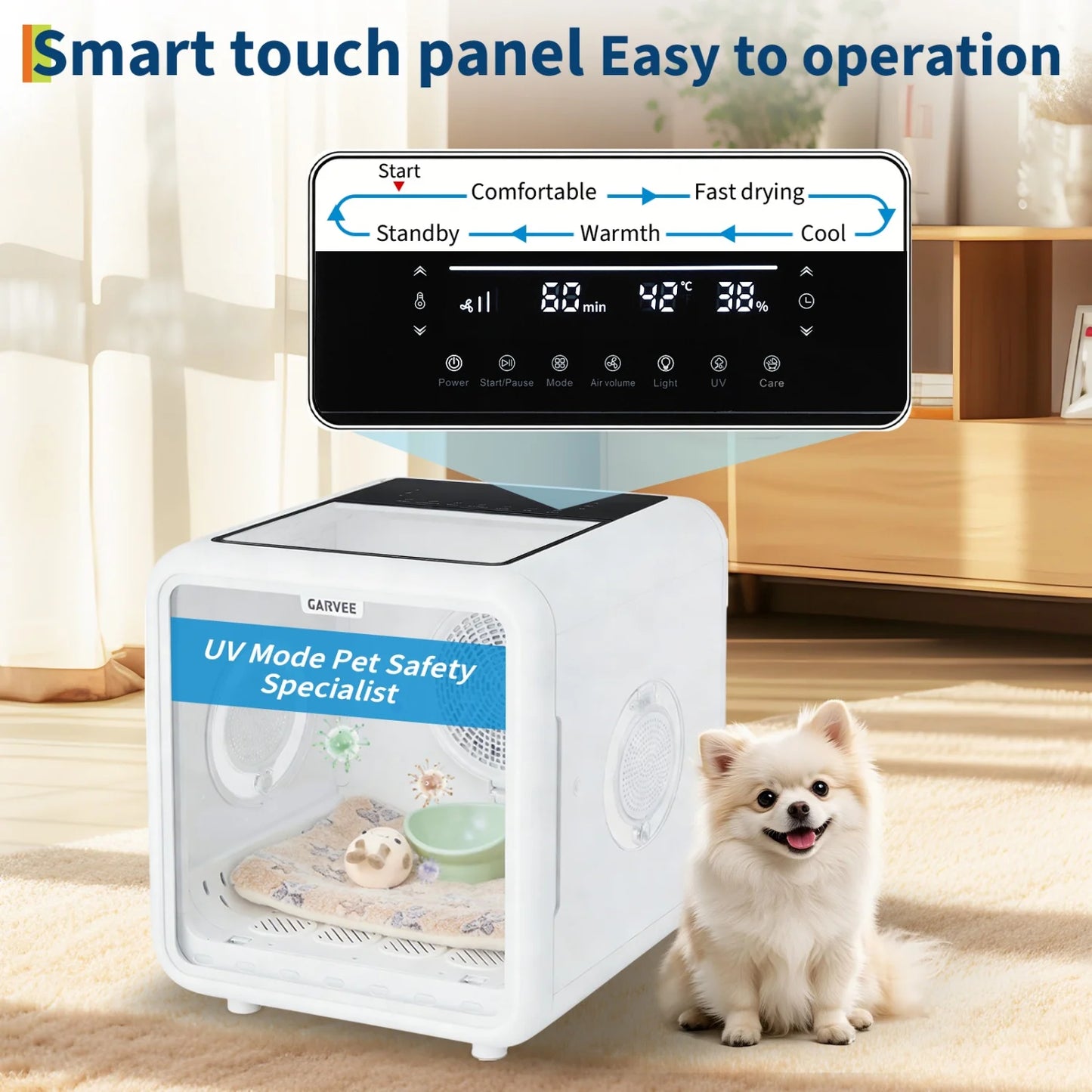 72L Automatic Pet Drying Box, 360° Efficient Pet Grooming Blower with 5 Air Outlets, Quiet Smart Temperature Control Pet Dryer Box for Cats Small Medium Dogs