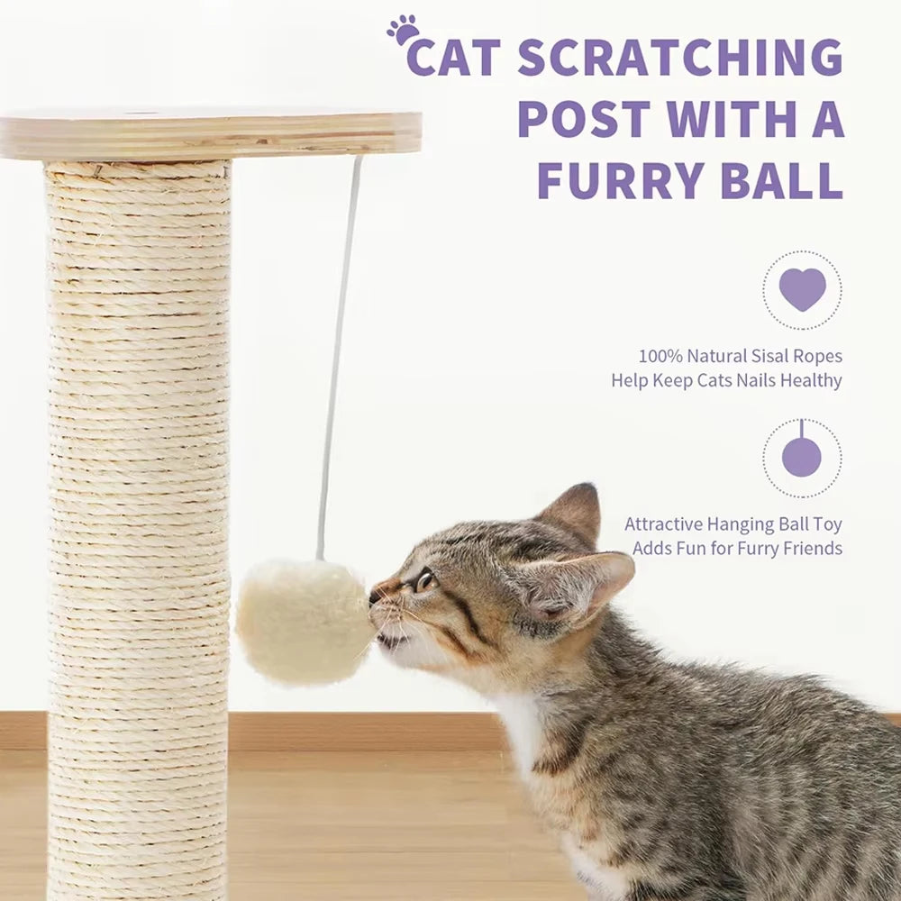 Sturdy Wood Cat Tree With Sisal Scratching Post And Lounges